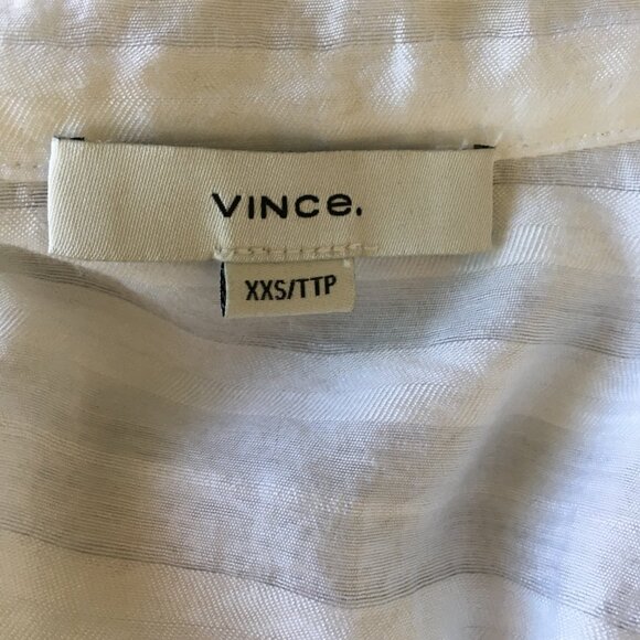 VINCE White Textured Striped Semi Sheer Fabric Long Sleeve Button Shirt - Picture 2 of 16